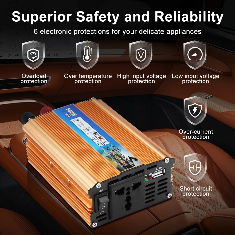 Auto Power Supply Inverter Car Power Inverter 500W DC 12V To AC 220V Battery Converter Car Accessories USB Voltage Transformer