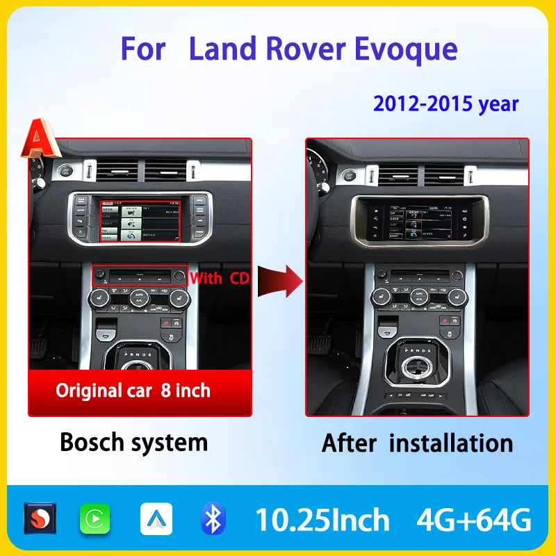 10,25" Odtwarzacz multimedialny Android 13 GPS Radio Bezprzewodowy Carplay i Auto Menu OEM Oryginalne do Range Rover Evoque Vela