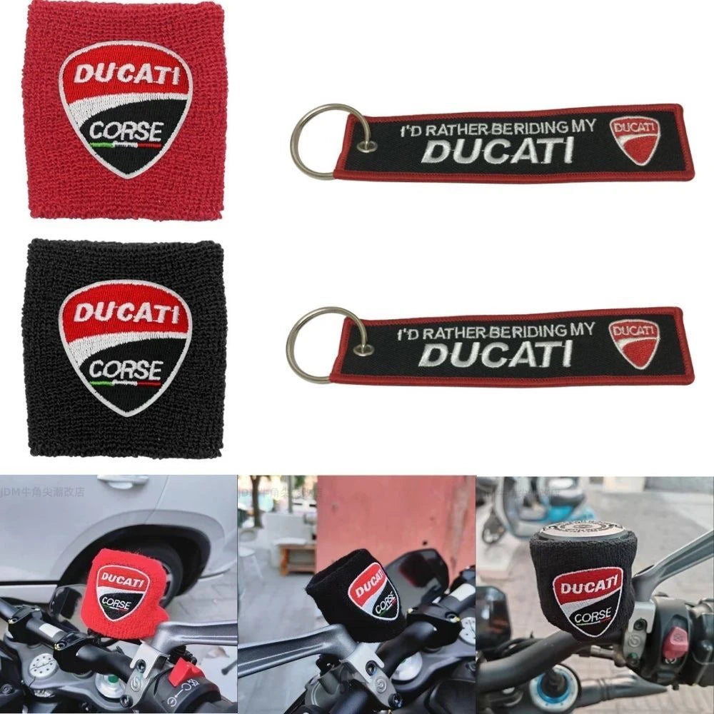 1/2pc Motorcycle Embroidery Front Fluid Oil Brake Reservoir Sock Cover for Ducati Monster Panigale Diavel V4 Scrambler Accessory
