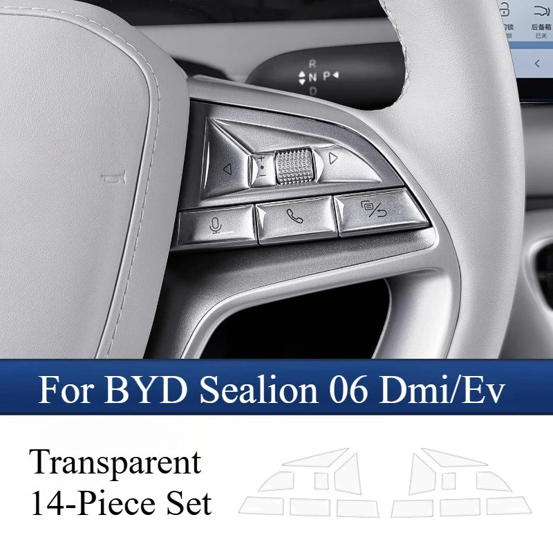 For BYD Sealion 06 Dmi/Ev Steering Wheel Epoxy Button Patch Interior Scratch Resistant Button Protector Automobiles Accessories