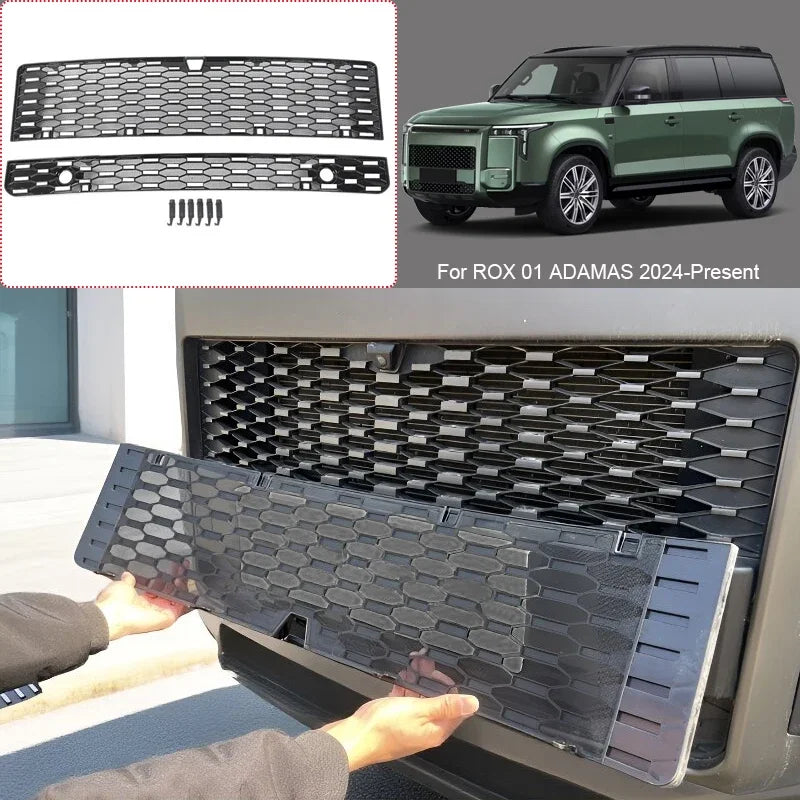 Car Replace Bumper Center Intake Grille Cover For ROX 01 ADAMAS 2024-Present Front Upper Lower Grille  Buckle Insect Proof Net