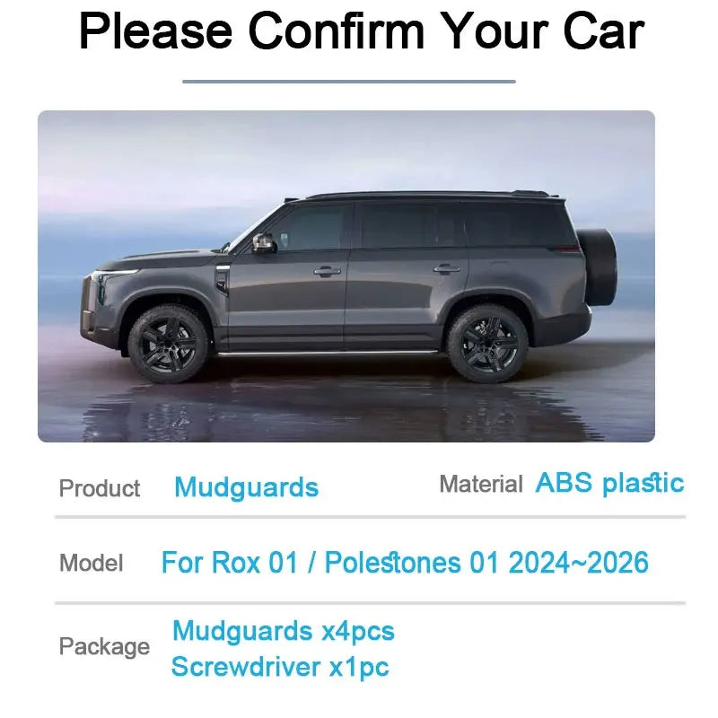 For Rox 01 Polestones 01 2024 2025 2026 Car Mudguards Anti-splash Mud Flap Guard Wheel Fender Mudflaps Tools Accessories 4PCS