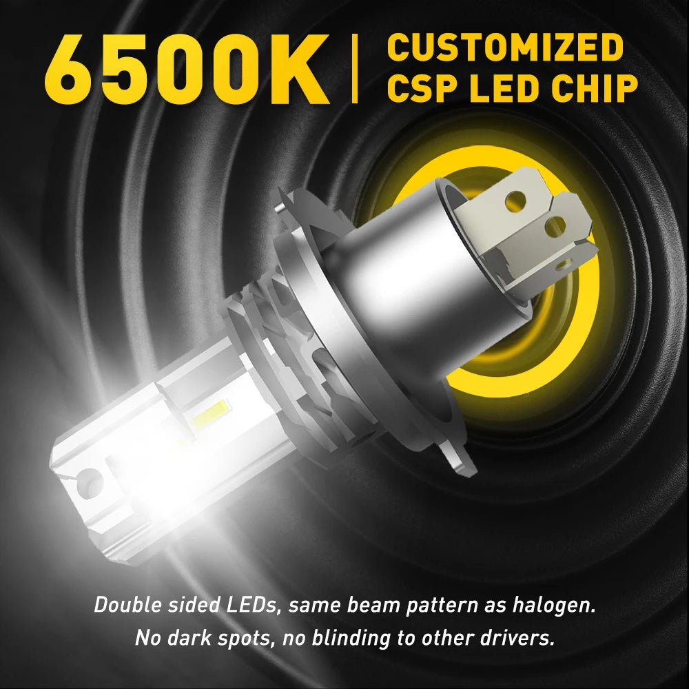AUXITO 1/2X H4 9003 LED Headlight Bulb CSP Fanless With Canbus 9003 LED High & Low Beam Headlamp for Car Motorcycle 12V 12000Lm