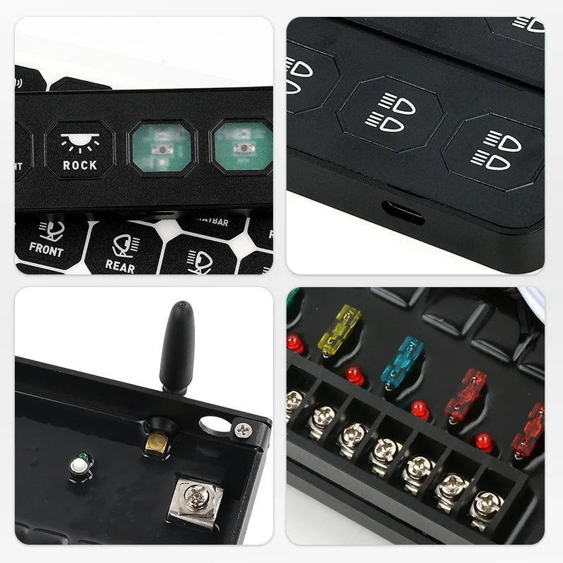6 Gang A-Pillar Wireless Grab Handle Switch Panel 95A Aluminum for Toyota, HILUX, FJ CRUISER, LAND CRUISER, PRADO, TUNDRA