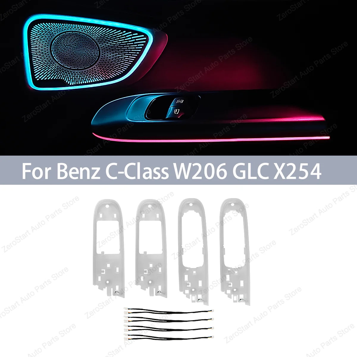 64 Color Car LED For Mercedes Benz C Class W206 GLC Class X254 4 Door Armrest Light Ambient Light Decorative Lamp Retrofit