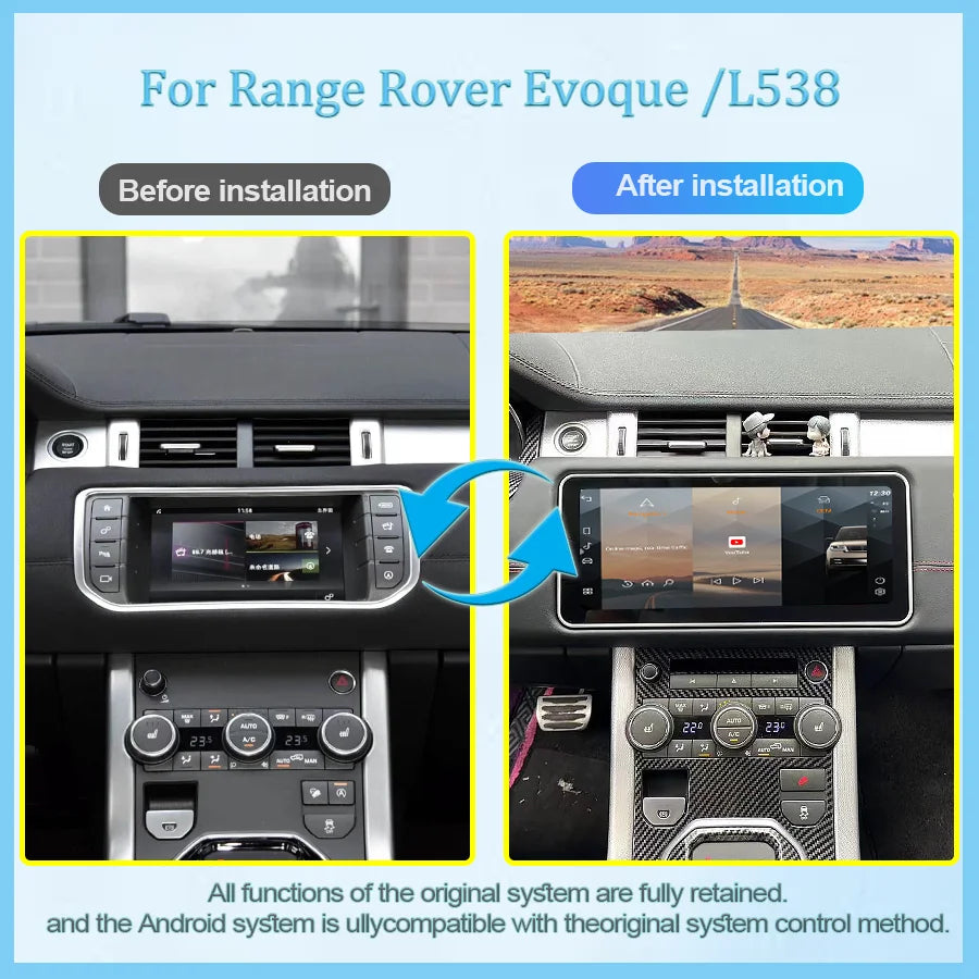 12.3inch Android14  For2012-2018 Range Rover Evoque L538 Multimedia Player Car GPS Radio Wireless Carplay Auto Original OEM Menu