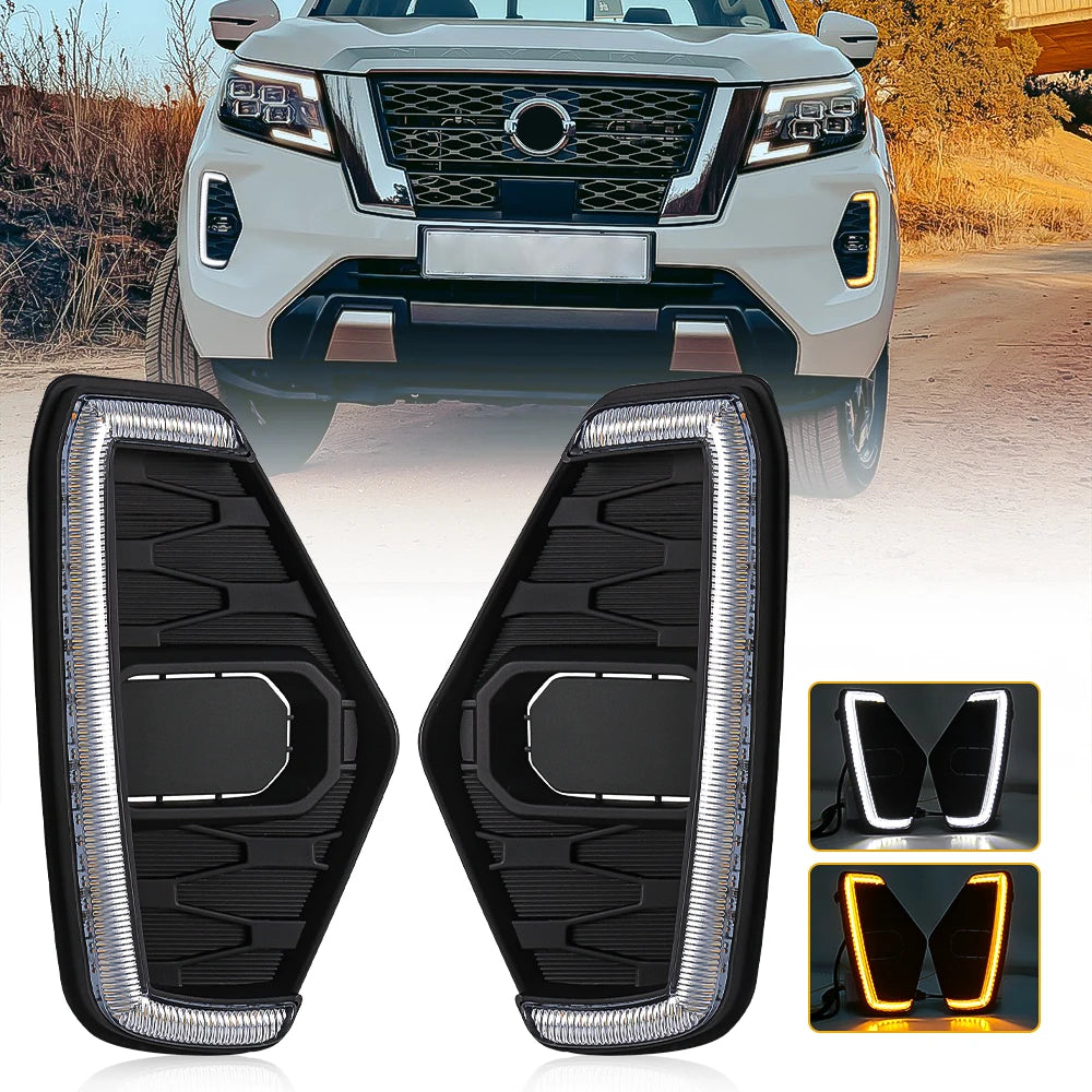 مصابيح LED نهارية للقيادة لسيارة نيسان نافارا NP300 فرونتير 2020 2021 2022، إضاءة بيضاء صفراء مع إشارة انعطاف ديناميكية ومقاومة للماء