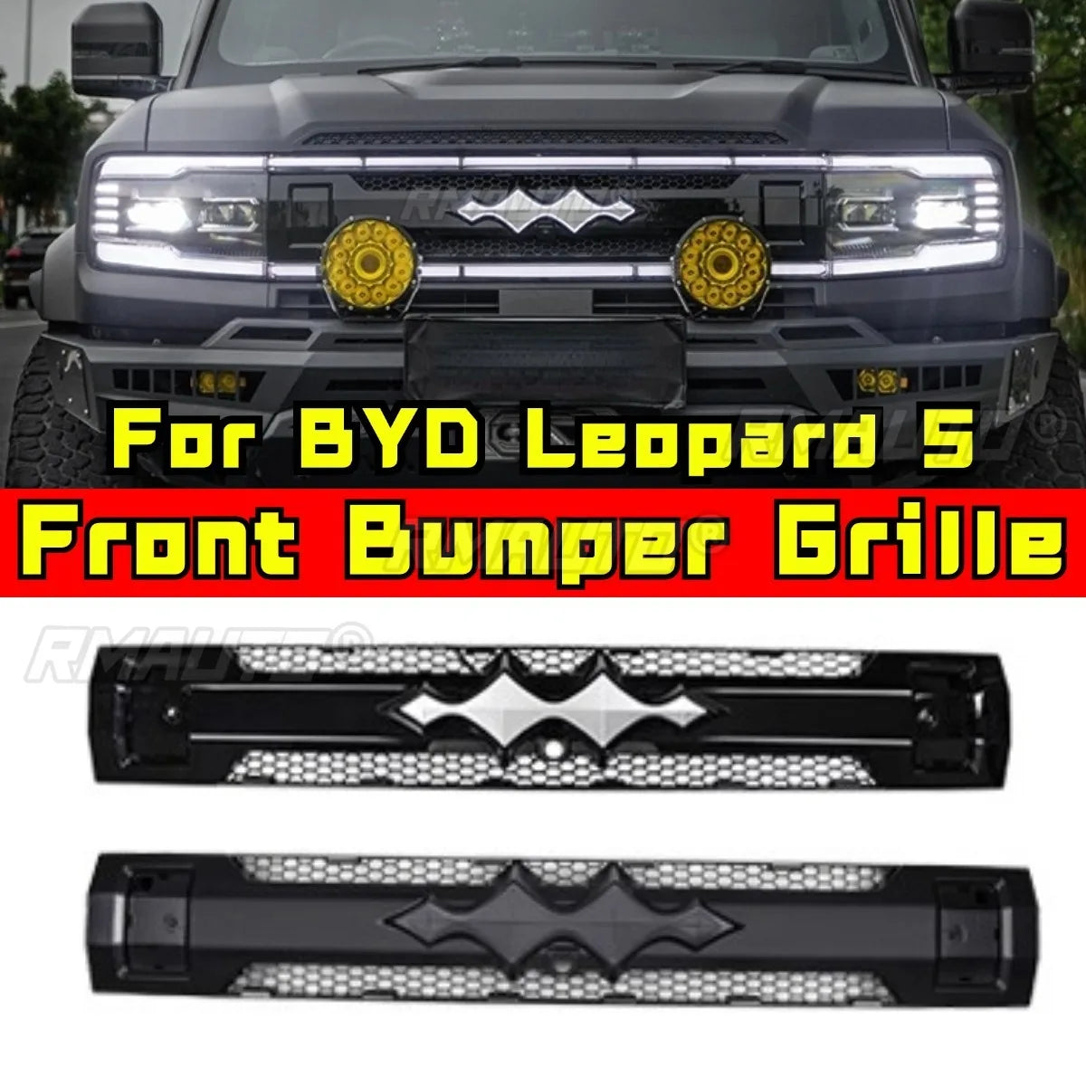 For BYD Leopard 5 Car LED Bumper Grill Decorative Cover Trim Racing Grille Body Kit Front Bumper Grill Exterior Part
