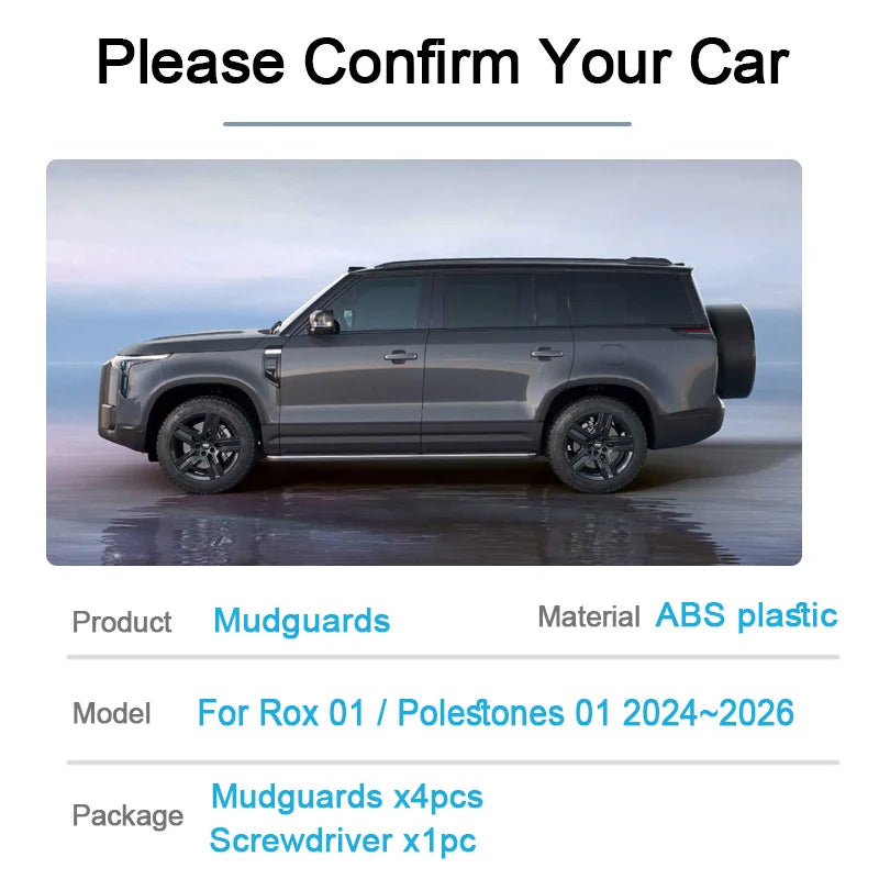 For Rox 01 Polestones 01 2024 2025 2026 Car Mudguards Anti-splash Mud Flap Guard Wheel Fender Mudflaps Tools Accessories 4PCS