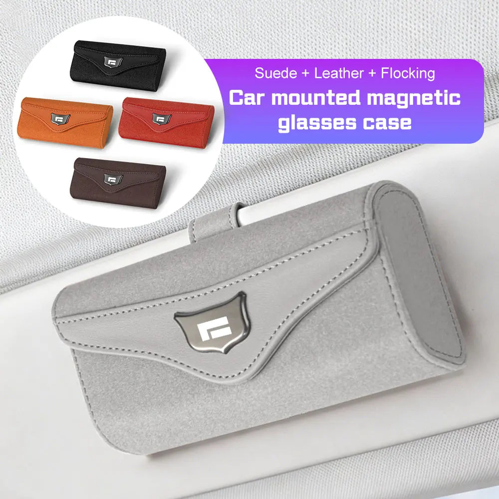 Suede Leather Flocking Car Visor Sunglasses Case Magnetic Storage Box For JISHI Polestones 01 Rox 2024 2025 2026