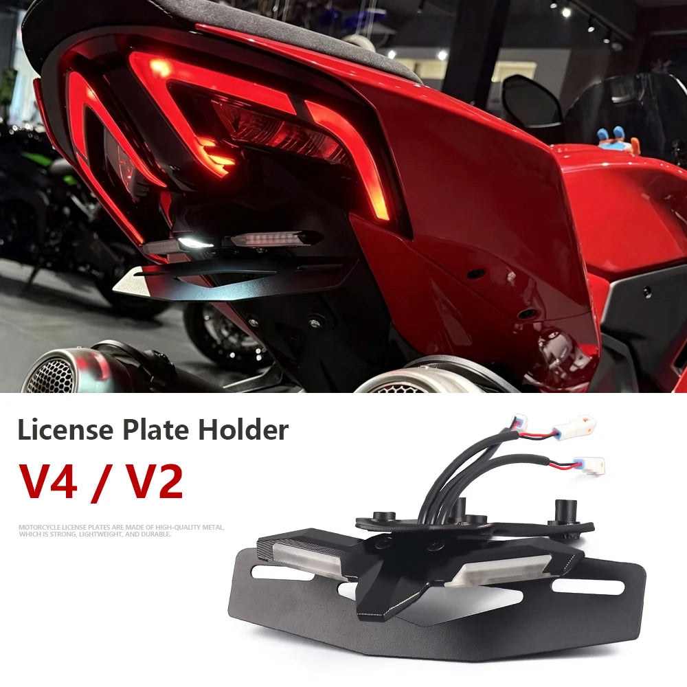 Motorcycle For Ducati Panigale V2 V4 2025 2026 License Plate Frame Holder Bracket Rear Fender Eliminator Tail Tidy W/LED Light