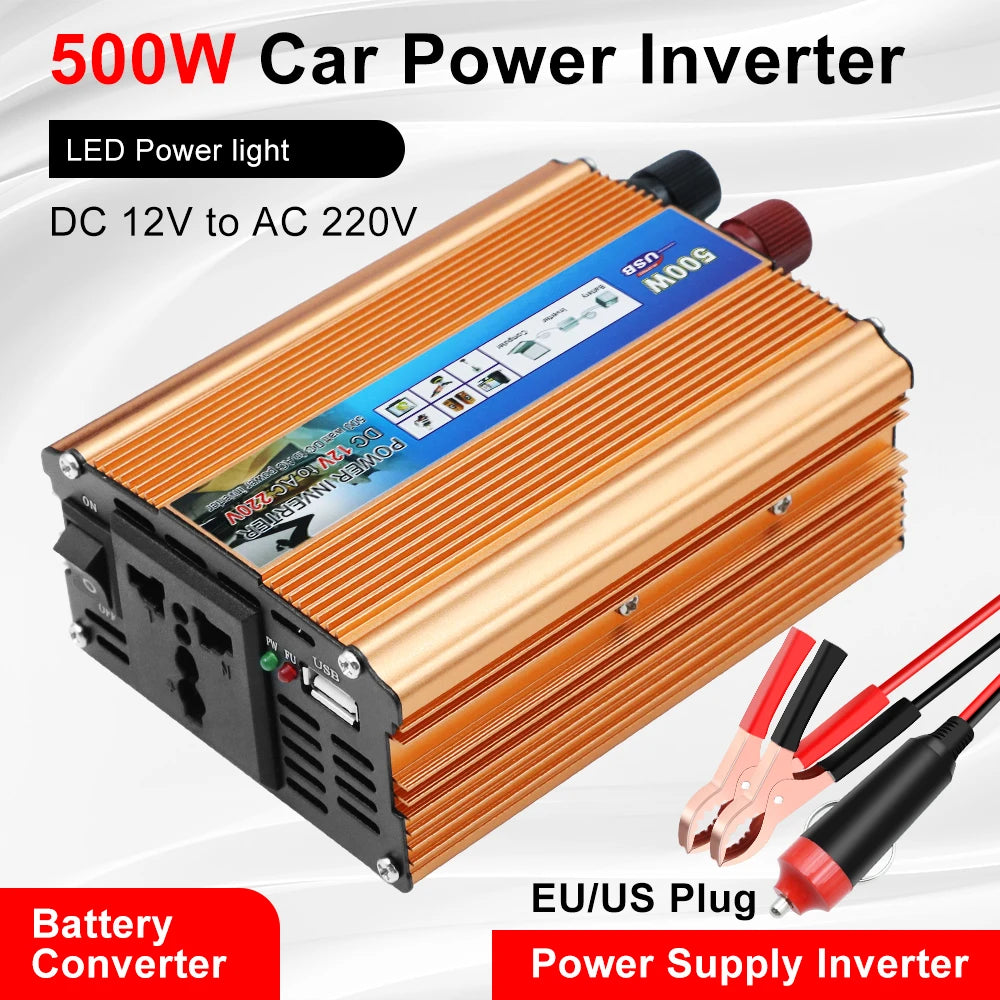 Auto Power Supply Inverter Car Power Inverter 500W DC 12V To AC 220V Battery Converter Car Accessories USB Voltage Transformer