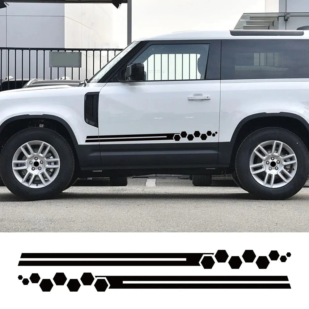 2PCS Car Stickers 4x4 Off Road Stripes Stickers Car Side Skirt Decals Car Body Decoration Accessories For Landrover Defender 90