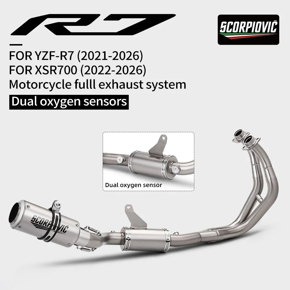 For YZF-R7 XSR700 MT-07 Motorcycle Exhaust Full System Front Pipe With Dual O2 Sensor And Slip-On Tail Muffler Moto Parts