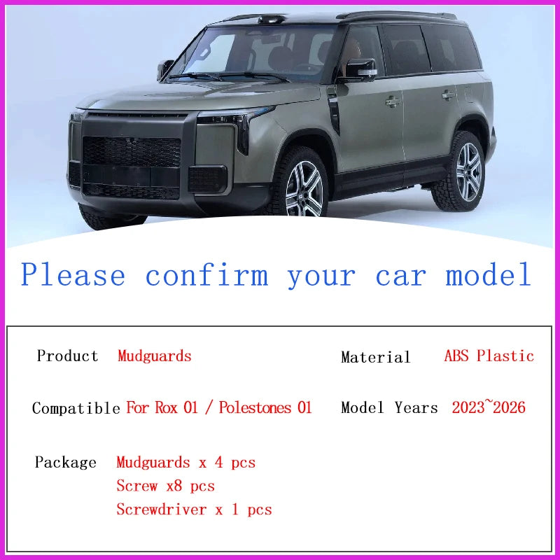 4PCS Rear Set Splash Guards For Rox 01 Polestones 01 2023 2024 2025 2026 Front Rear Mudguard Mudflap Fender Car Auto Accessories