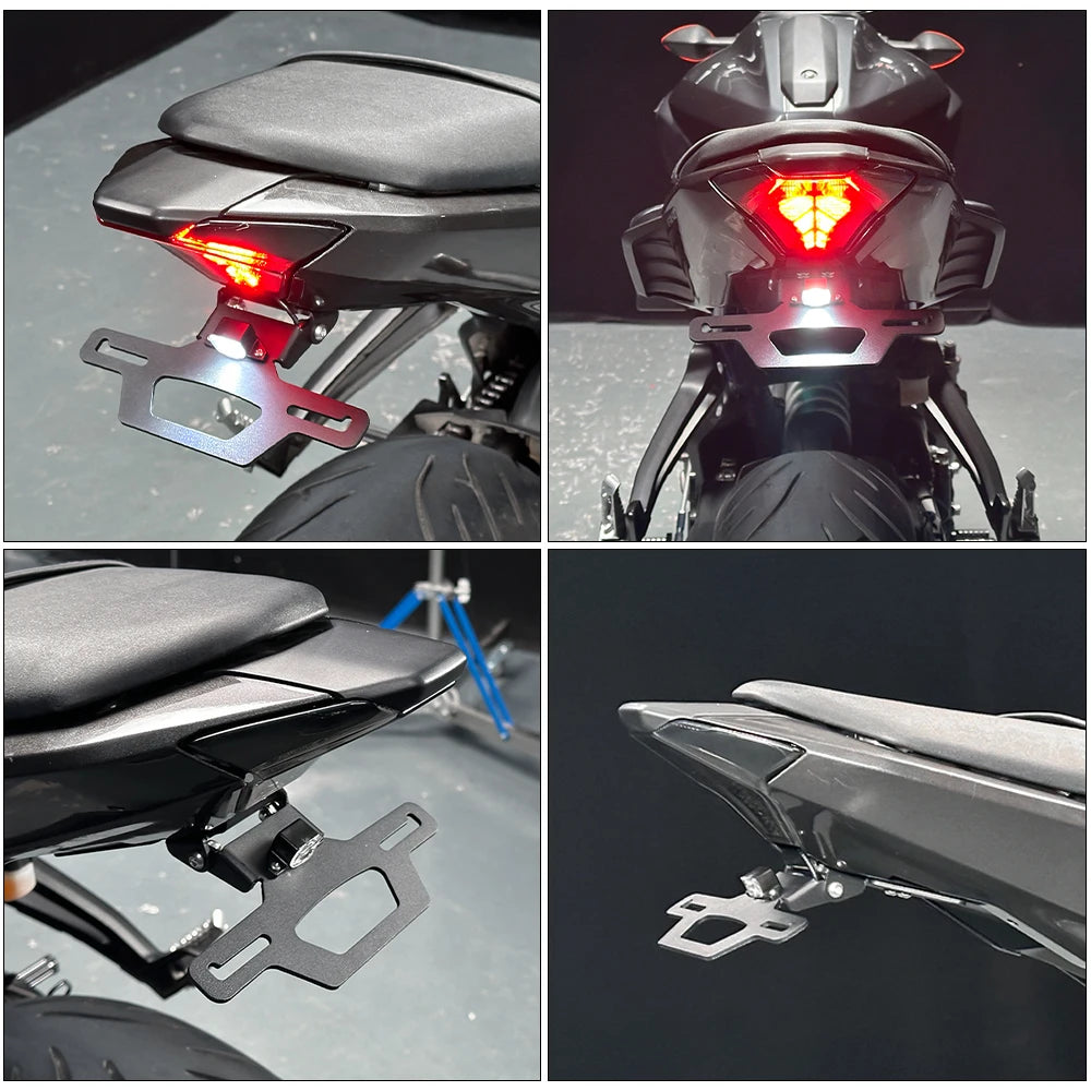MT07 Foldable License Plate Holder For YAMAHA MT-07 FZ-07 2014-2024 Motorcycle Tail Tidy Frame Rear Fender Eliminator LED Light