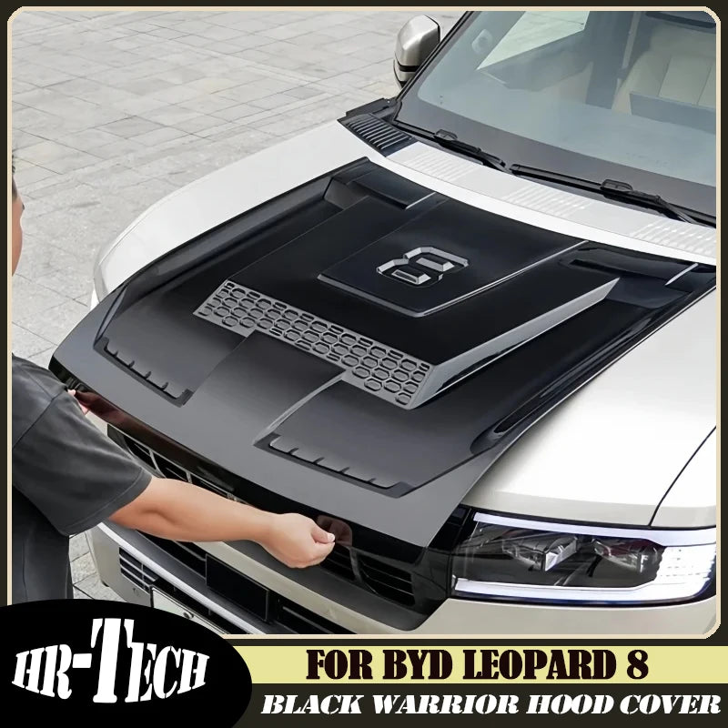 Car Black Warrior Hood Cover Suitable for BYD Leopard 8 2024 2025 Modified Car Engine Hood Sand and Stone Protection Cover