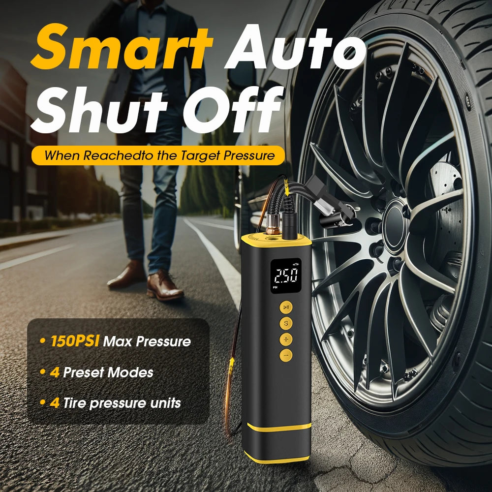 CARSUN Wired Mini Tire Inflator Portable Air Compressor With Extended Cord Suitable For Car Bike Motorcycle Routine Inflation
