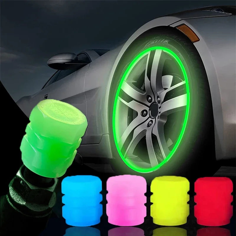 Fluorescent Night Glowing Valve Caps 4Pcs Luminous Car Wheel Tyre Hub Styling Accessories For Audi BMW Mercedes Benz VW Porsche