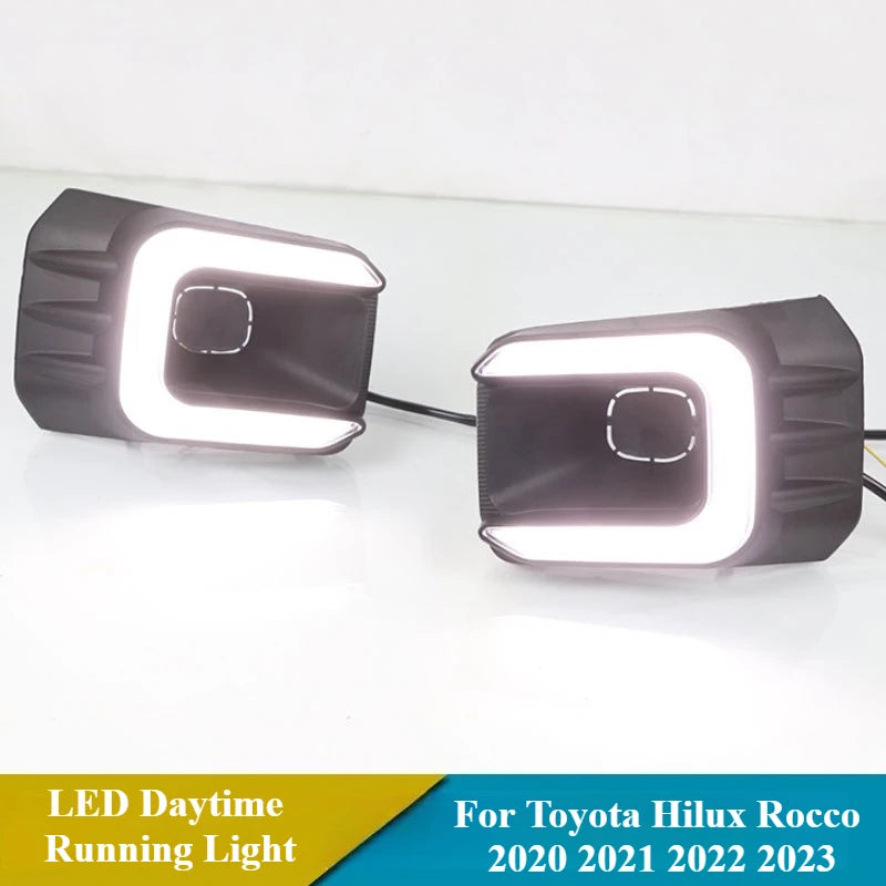 Car LED Daytime Running Light Yellow Dynamic Turn Signal DRL 12V Daylight Fog Lamp Modified For Toyota Hilux 2020 2021 2022 2023