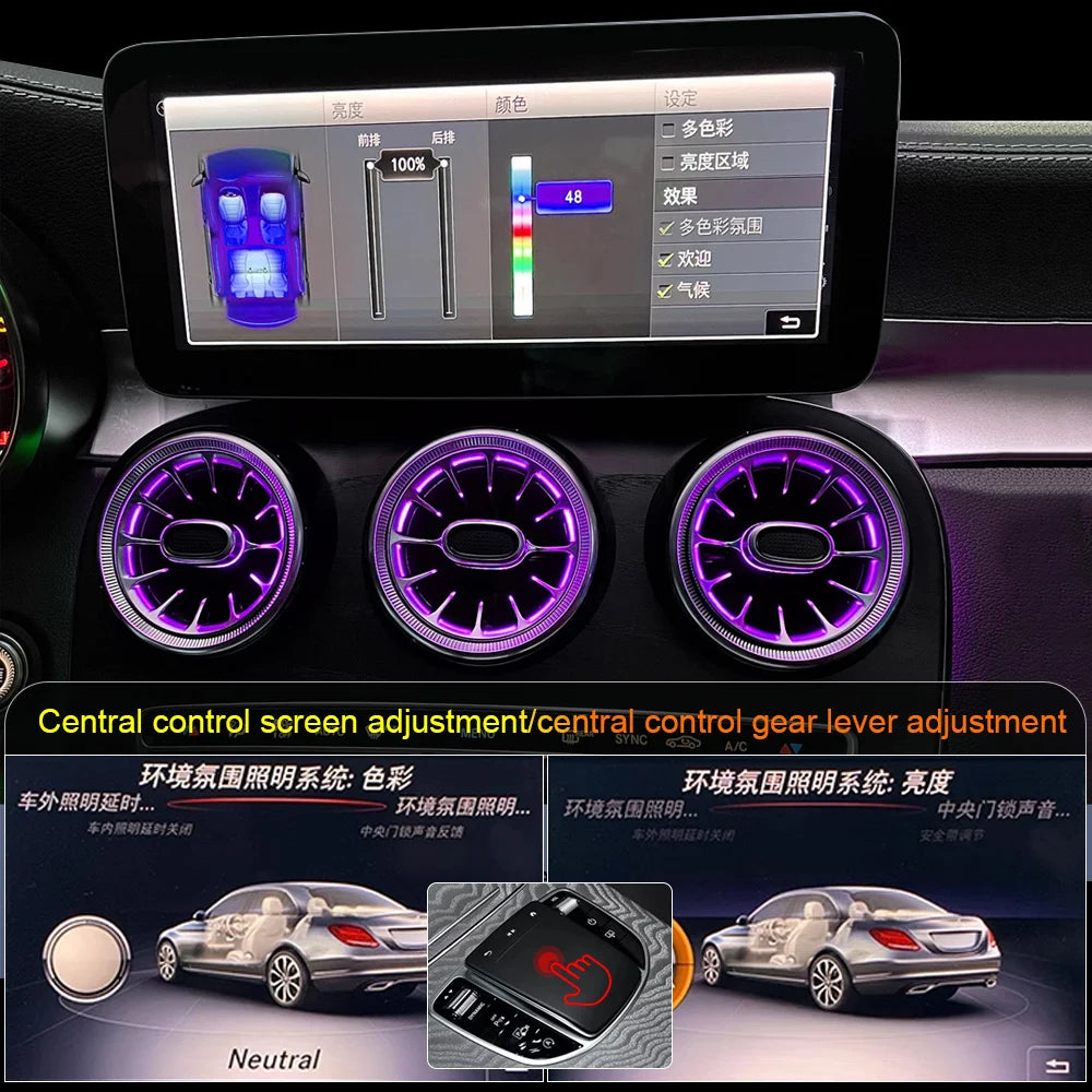 For Mercedes Benz Ambient Lights W205 X253 GLC Turbine Nozzle Air Vent Atmosphere 4D Rotating Tweeter Speaker Copilot LED Strip