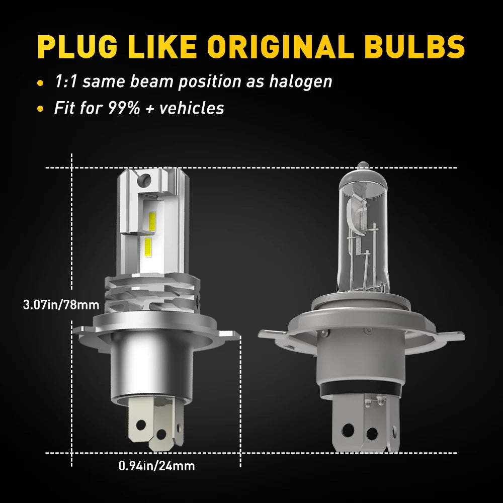 AUXITO 1/2X H4 9003 LED Headlight Bulb CSP Fanless With Canbus 9003 LED High & Low Beam Headlamp for Car Motorcycle 12V 12000Lm