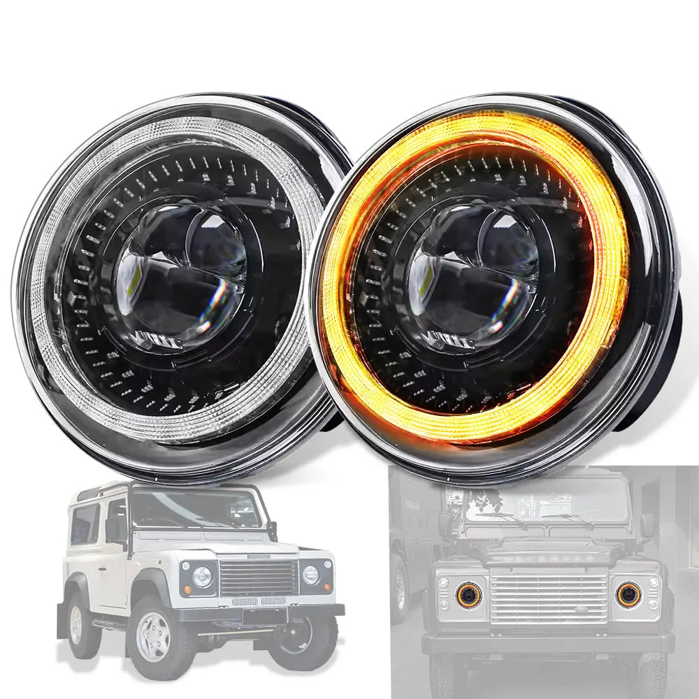 7" LED DRL H4 Halo Ring Amber Turn Signal Headlamp For land rover defender Jeep JK TJ Touring Lada 4x4 Yamaha Niva