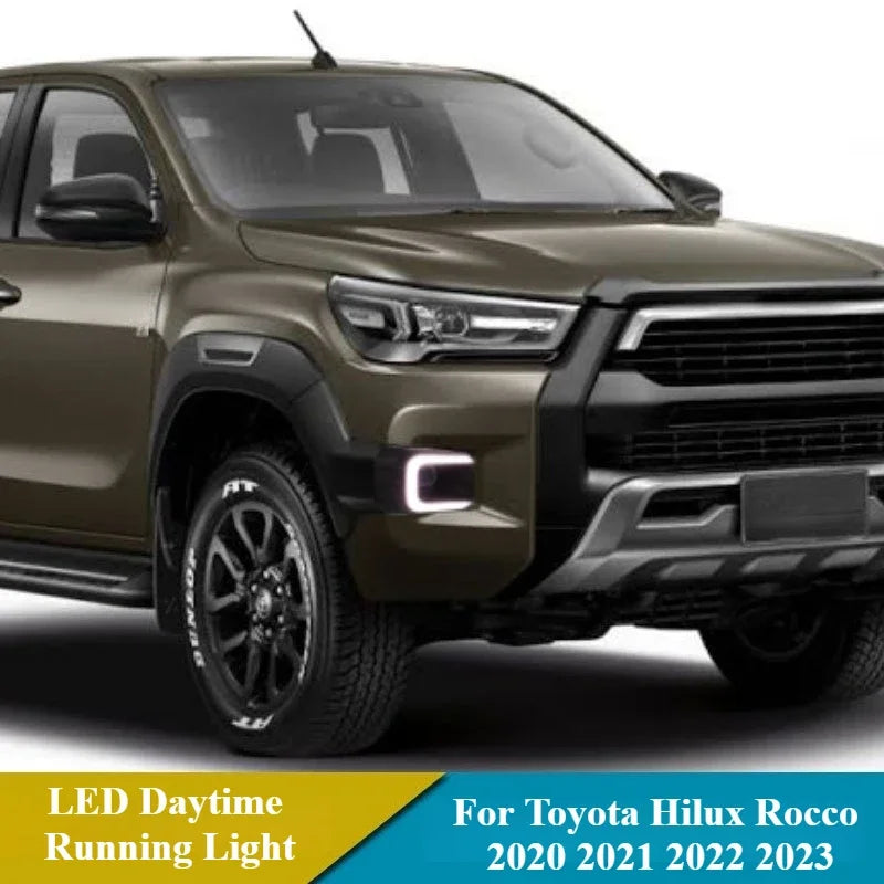 Car LED Daytime Running Light Yellow Dynamic Turn Signal DRL 12V Daylight Fog Lamp Modified For Toyota Hilux 2020 2021 2022 2023