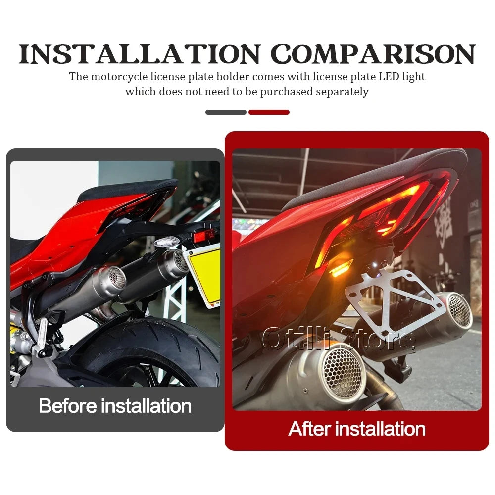 Motorcycle Rear Short Tail Fender Eliminator LED Light License Plate Holder Bracket For Ducati Panigale V4 PANIGALE V2 2025 2026