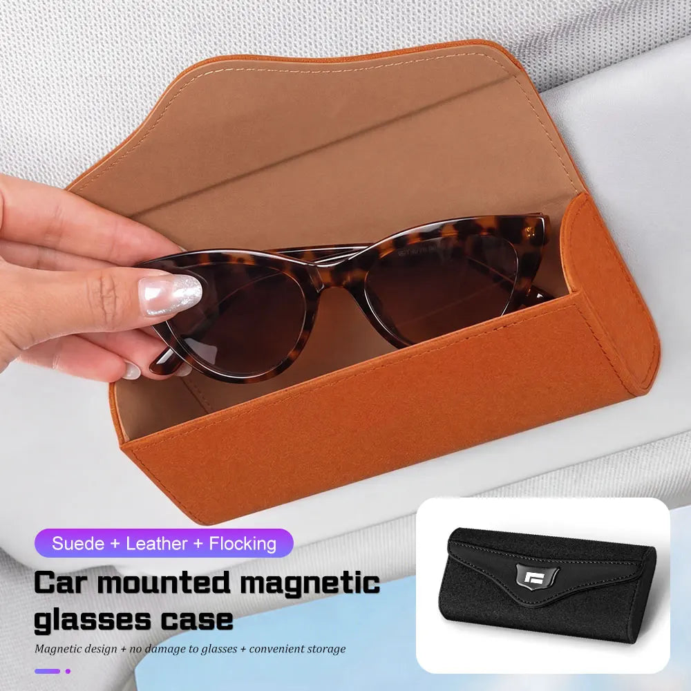 Suede Leather Flocking Car Visor Sunglasses Case Magnetic Storage Box For JISHI Polestones 01 Rox 2024 2025 2026