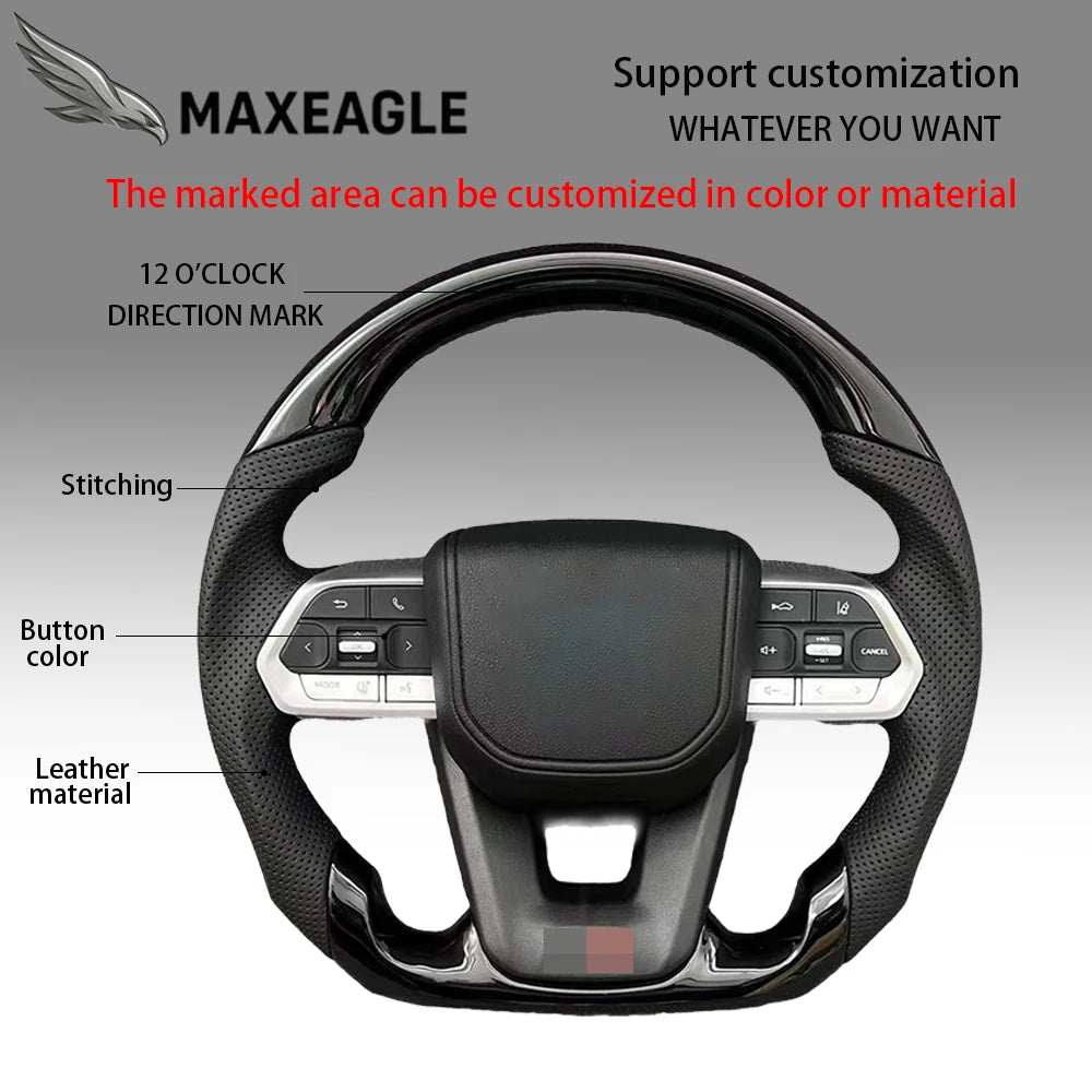 MAXEAGLE For Toyota GT86 Fortuner FJ Cruiser Hiace Land Cruiser LC70/76/79 Crown Alphard Vellfire Hilux Leather Carbon Steering