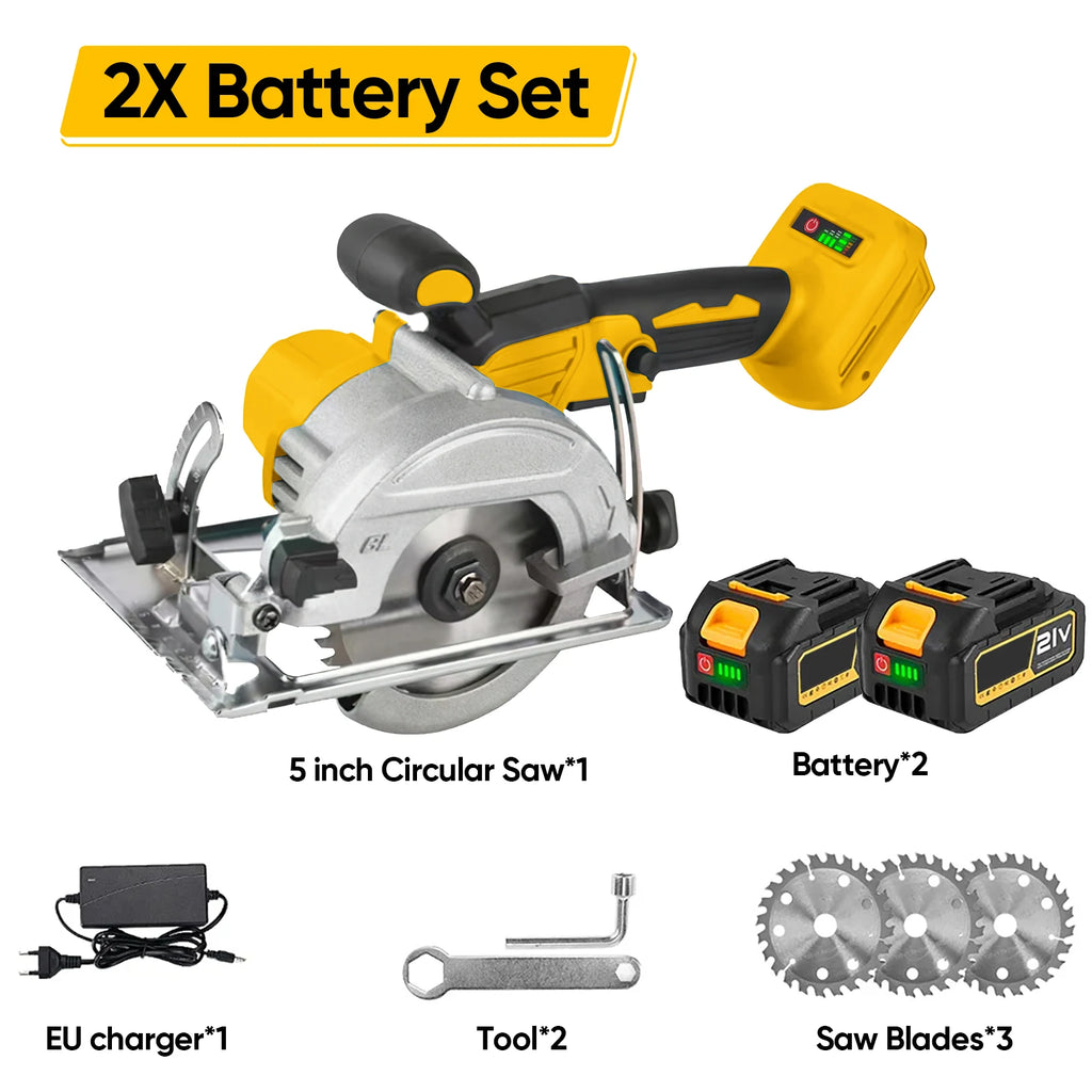 Sega circolare elettrica brushless da 5 pollici (125mm) senza fili, multi-angolo, set di utensili elettrici per la lavorazione del legno per tagliare legno e pannelli in PVC