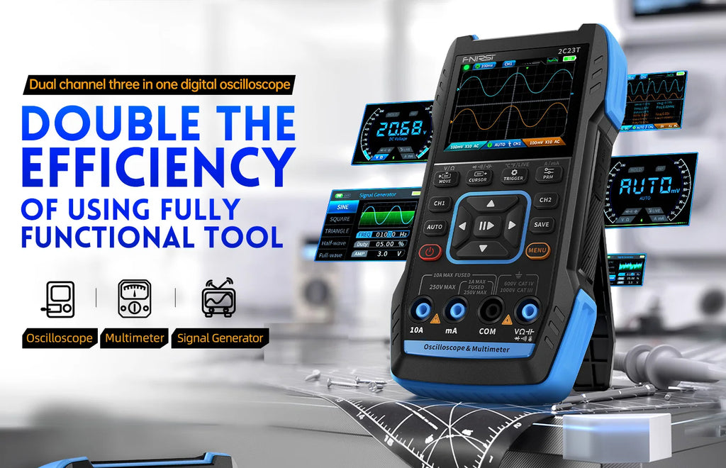 FNIRSI 2C23T 2C53T Upgrade 50MHz Handheld Digitaal Oscilloscoop Multimeter Signaalgenerator 3 in 1 Dual-channel Autogereedschap