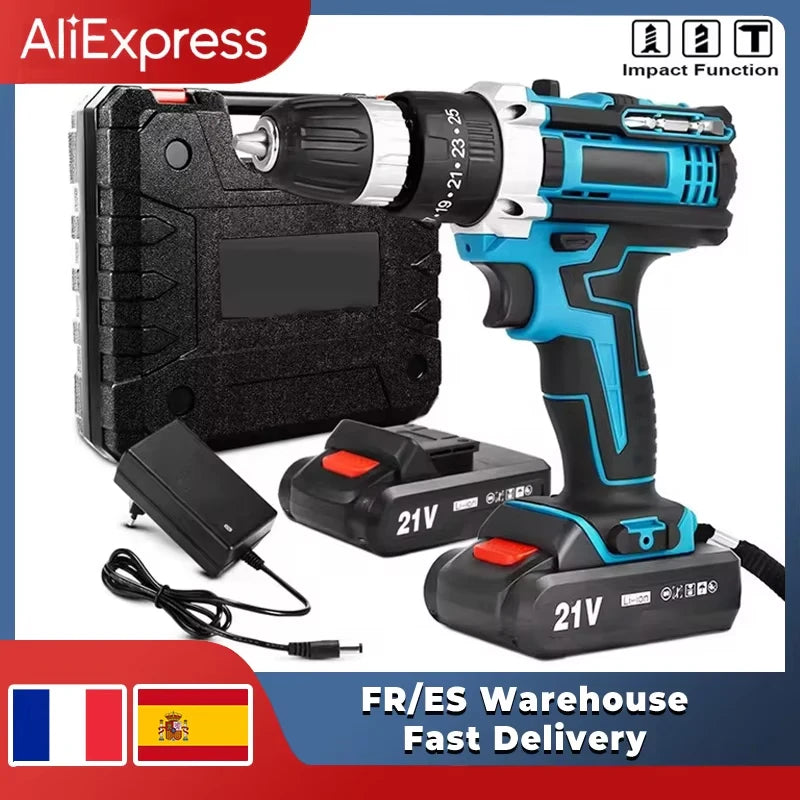 Trapano avvitatore a percussione elettrico senza fili 21V 1600 giri/min, trapani ad alta velocità ricaricabili 32 livelli di coppia, trapano domestico, utensili elettrici fai da te