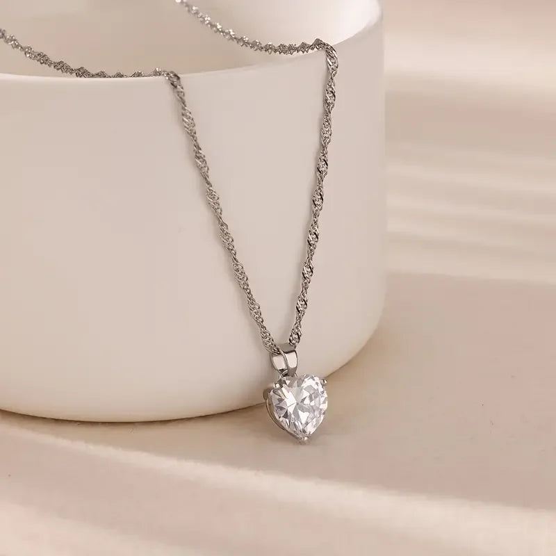 Romantische Trouwhart Cubic Zirconia Ketting Voor Dames Elegante Leuke Goudkleurige Roestvrijstalen Kettingen Sieraden Verjaardagscadeau