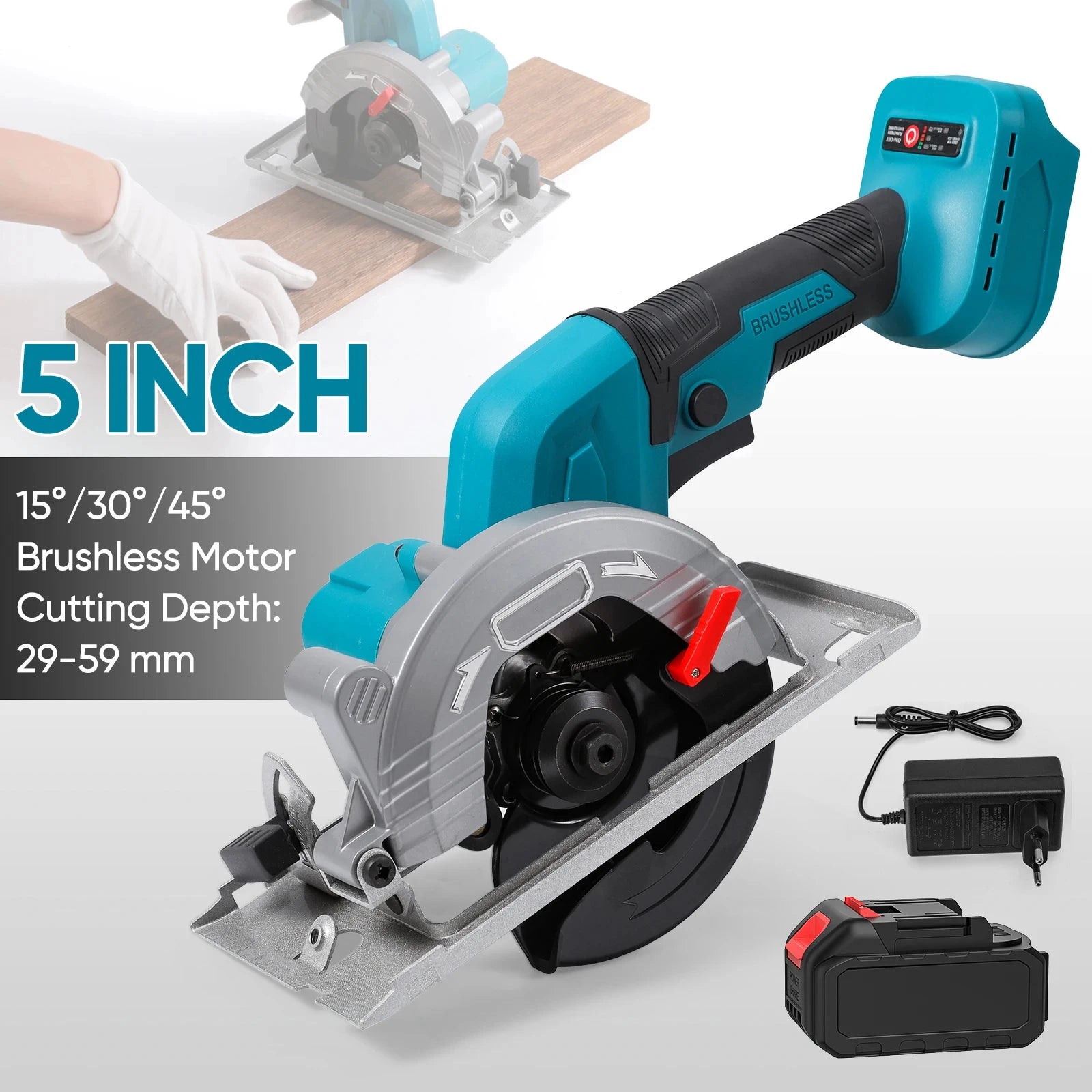 5 Inch 125 mm Borstelloze Elektrische Cirkelzaag Accu Multihoekzaag Houtbewerkingsgereedschap Set voor het Zagen van Hout en PVC-platen