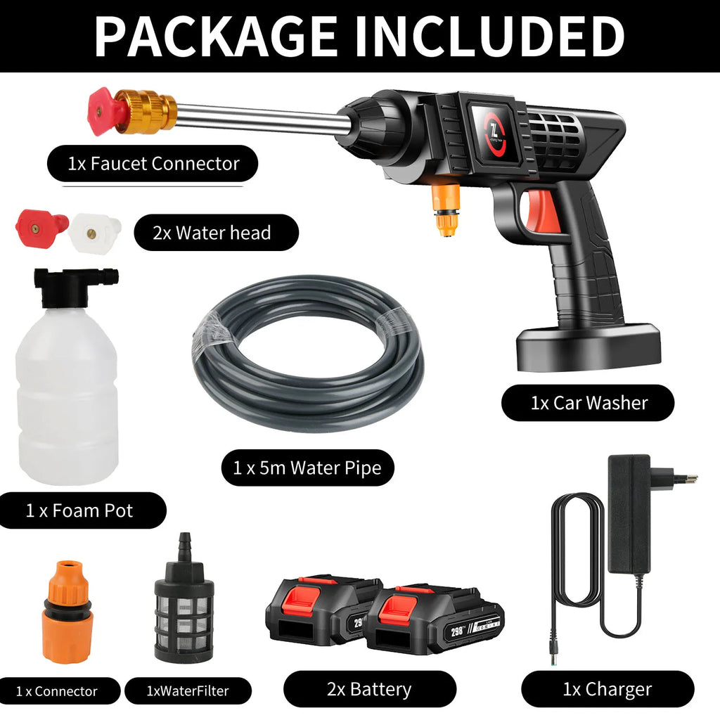Idropulitrice Portatile 200W, Pressione 50 BAR (70 BAR di picco) Con Batteria al Litio 21V, Tubo da 5m Incluso, Gittata 7-10m, per Pulizia Auto/Casa/Animali Domestici