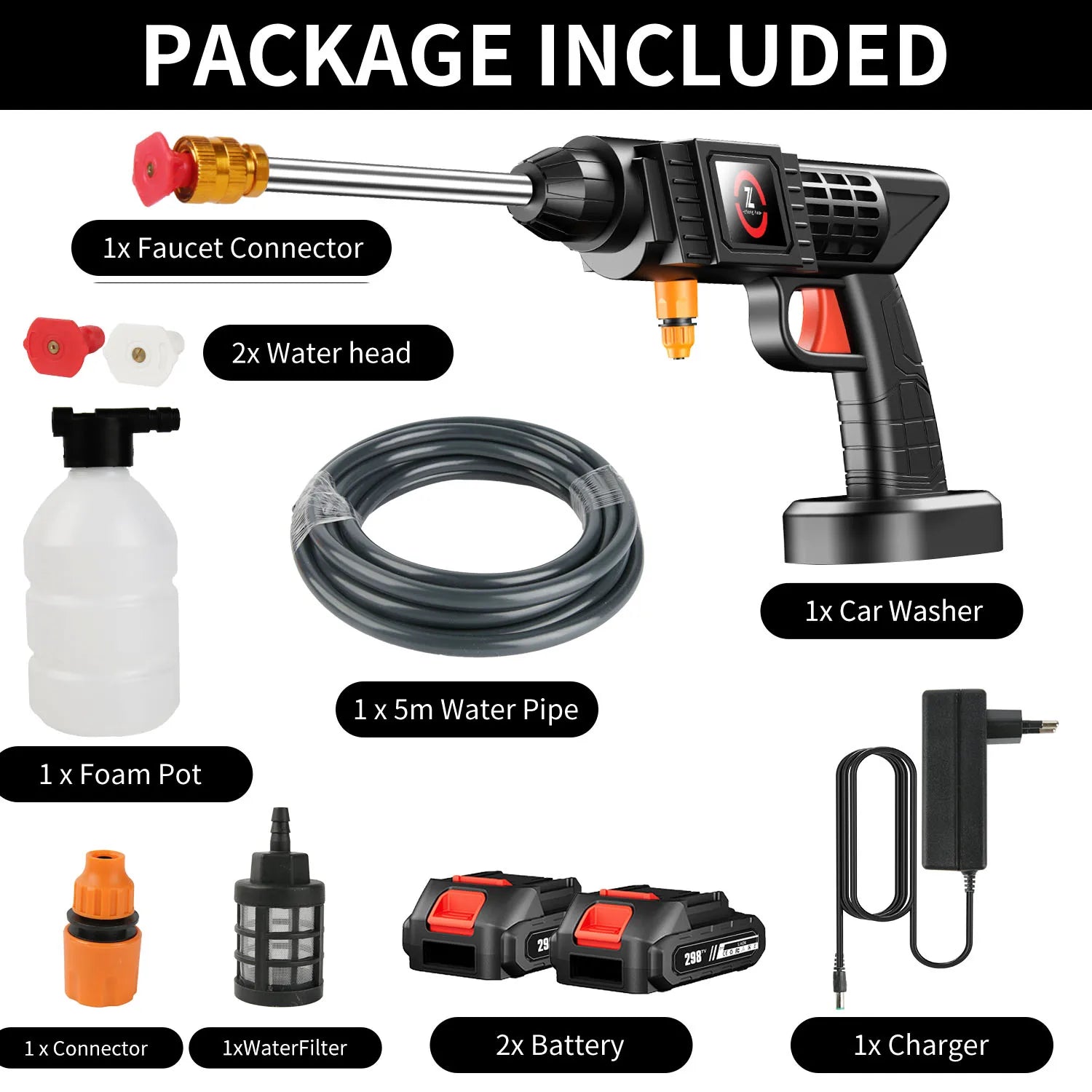 Idropulitrice Portatile 200W, Pressione 50 BAR (70 BAR di picco) Con Batteria al Litio 21V, Tubo da 5m Incluso, Gittata 7-10m, per Pulizia Auto/Casa/Animali Domestici