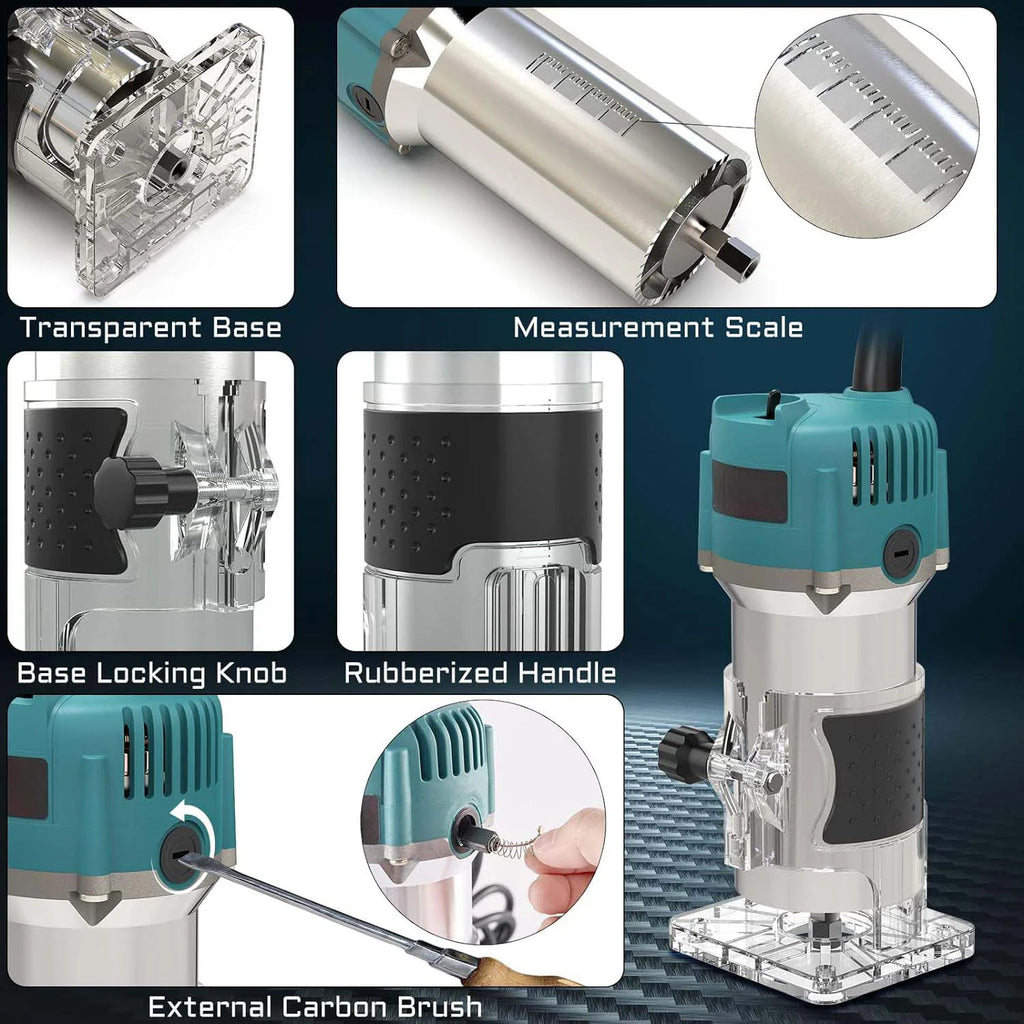 Rifilatore per pannelli compositi da 800 W, 30.000 giri/min, rifilatore elettrico per la lavorazione del legno, diametro mandrino 1/4", utensile elettrico per intaglio, fresatura e taglio del legno