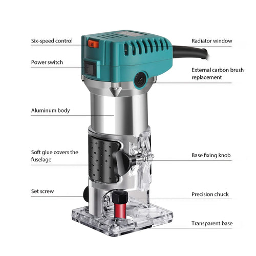 2000W Elektrische trimmer Houtfreesmachine graveer-/groefmachine Veelzijdig houtbewerkingsgereedschap met freeshouder