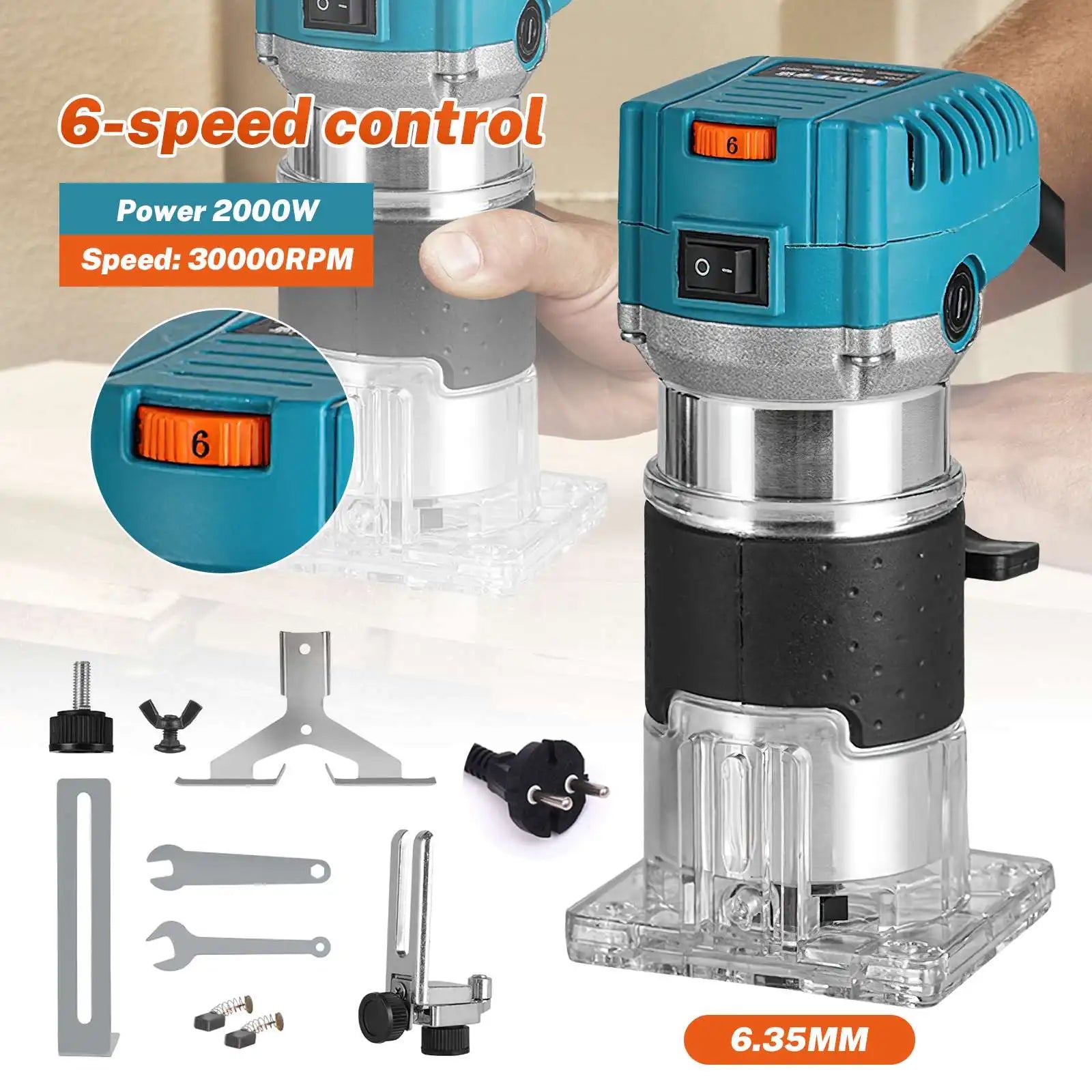 Rifilatrice elettrica 2000W Fresatrice per legno, Incisore, Scanalatrice Versatile, Utensile elettrico per lavorazione del legno con fresatrice a tazza
