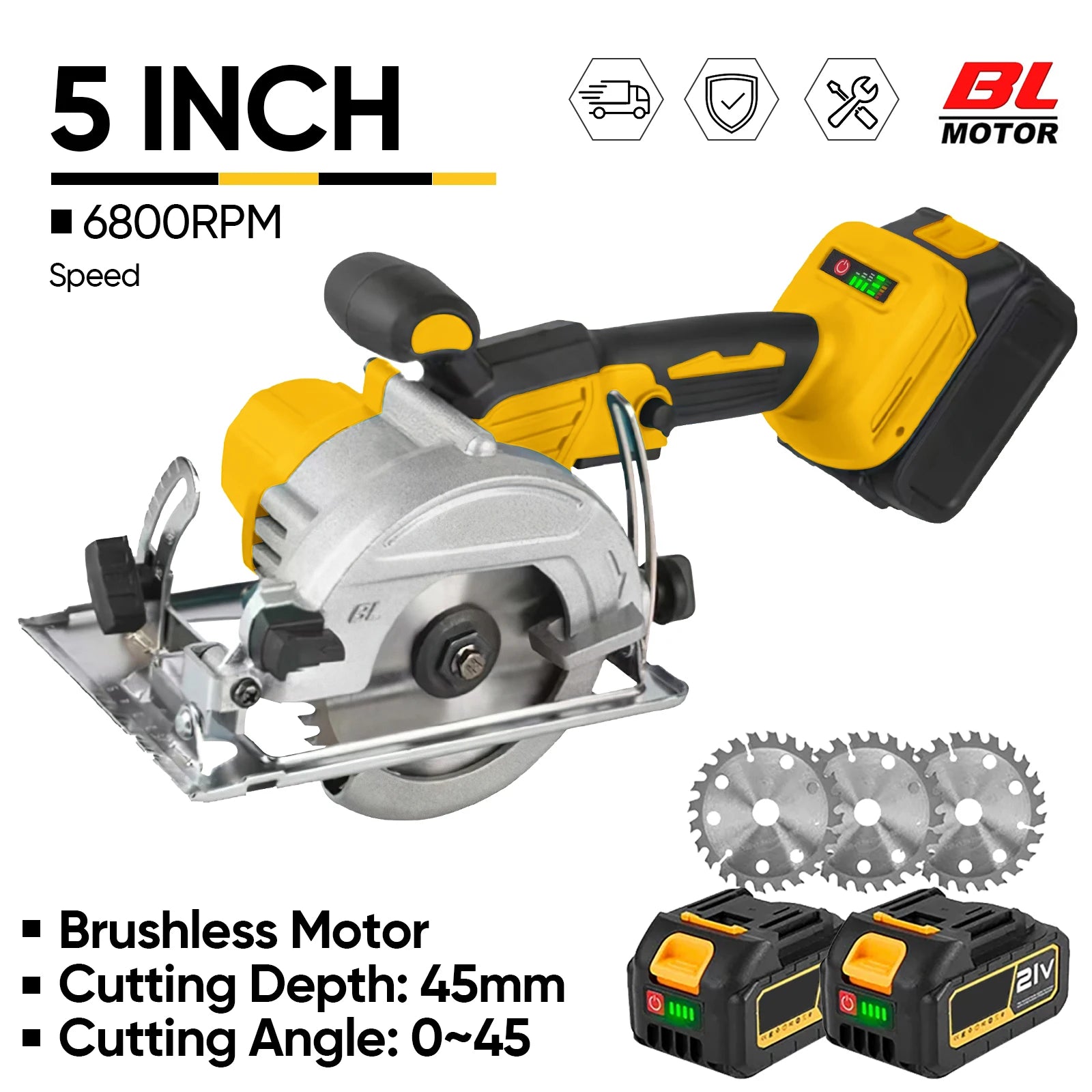5 Inch 125 mm Borstelloze Elektrische Cirkelzaag Accu Multihoekzaag Houtbewerkingsgereedschap Set voor het Zagen van Hout en PVC-platen