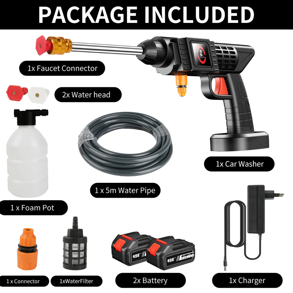 Idropulitrice Portatile 200W, Pressione 50 BAR (70 BAR di picco) Con Batteria al Litio 21V, Tubo da 5m Incluso, Gittata 7-10m, per Pulizia Auto/Casa/Animali Domestici