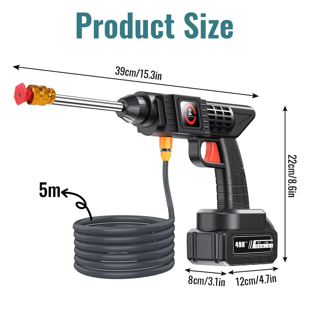 Idropulitrice Portatile 200W, Pressione 50 BAR (70 BAR di picco) Con Batteria al Litio 21V, Tubo da 5m Incluso, Gittata 7-10m, per Pulizia Auto/Casa/Animali Domestici