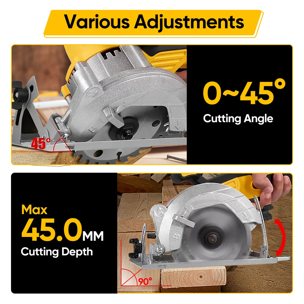 Sega circolare elettrica brushless da 5 pollici (125mm) senza fili, multi-angolo, set di utensili elettrici per la lavorazione del legno per tagliare legno e pannelli in PVC
