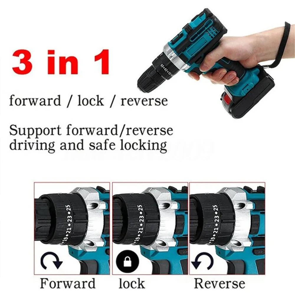 Trapano avvitatore a percussione elettrico senza fili 21V 1600 giri/min, trapani ad alta velocità ricaricabili 32 livelli di coppia, trapano domestico, utensili elettrici fai da te