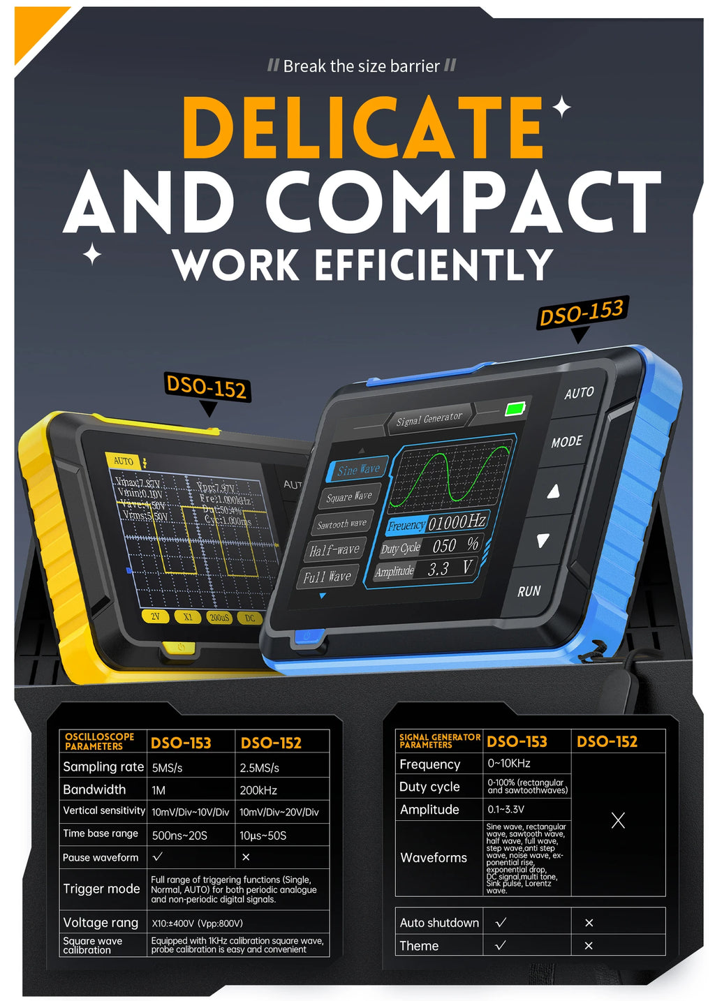 FNIRSI Nuovo DSO510 DSO152 DSO153 Mini Oscilloscopio Digitale Portatile 2 IN 1 48MS/s Larghezza di Banda 10MHz Strumento di Riparazione Elettronica