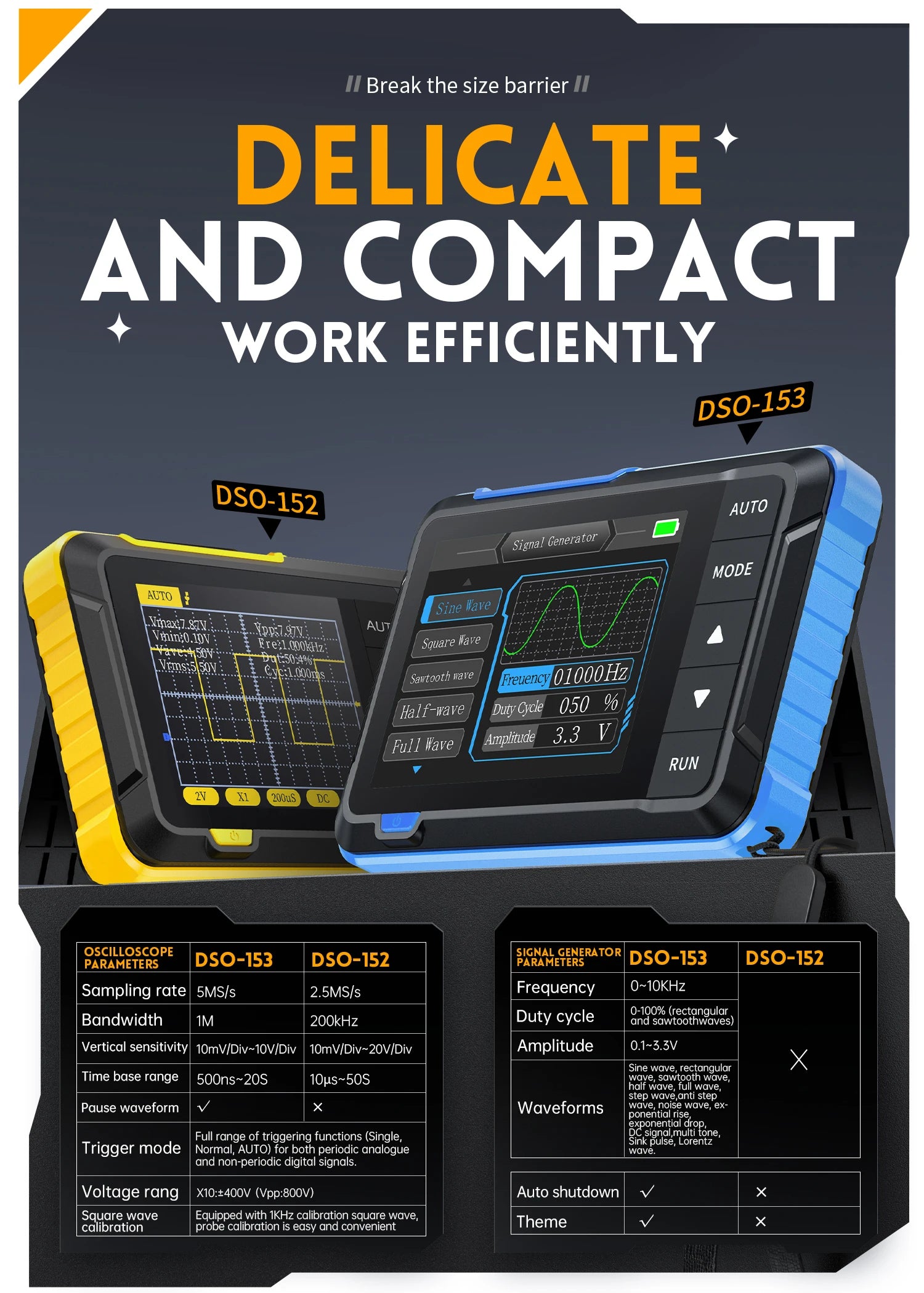 FNIRSI Nuovo DSO510 DSO152 DSO153 Mini Oscilloscopio Digitale Portatile 2 IN 1 48MS/s Larghezza di Banda 10MHz Strumento di Riparazione Elettronica