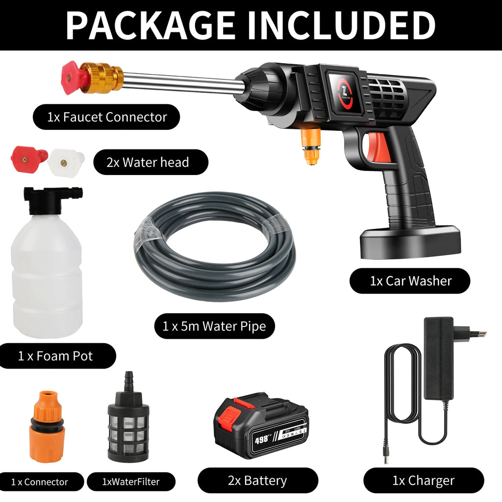 Idropulitrice Portatile 200W, Pressione 50 BAR (70 BAR di picco) Con Batteria al Litio 21V, Tubo da 5m Incluso, Gittata 7-10m, per Pulizia Auto/Casa/Animali Domestici