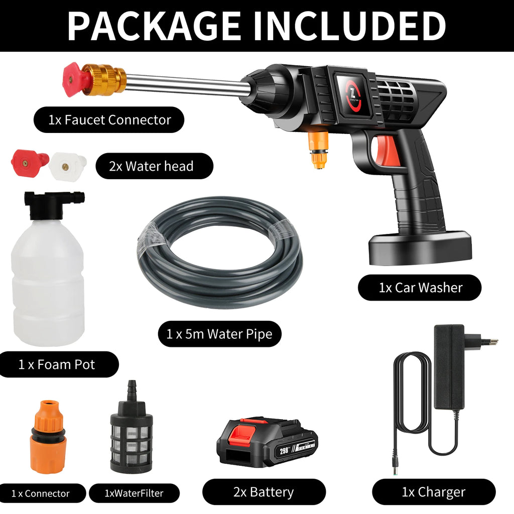 Idropulitrice Portatile 200W, Pressione 50 BAR (70 BAR di picco) Con Batteria al Litio 21V, Tubo da 5m Incluso, Gittata 7-10m, per Pulizia Auto/Casa/Animali Domestici
